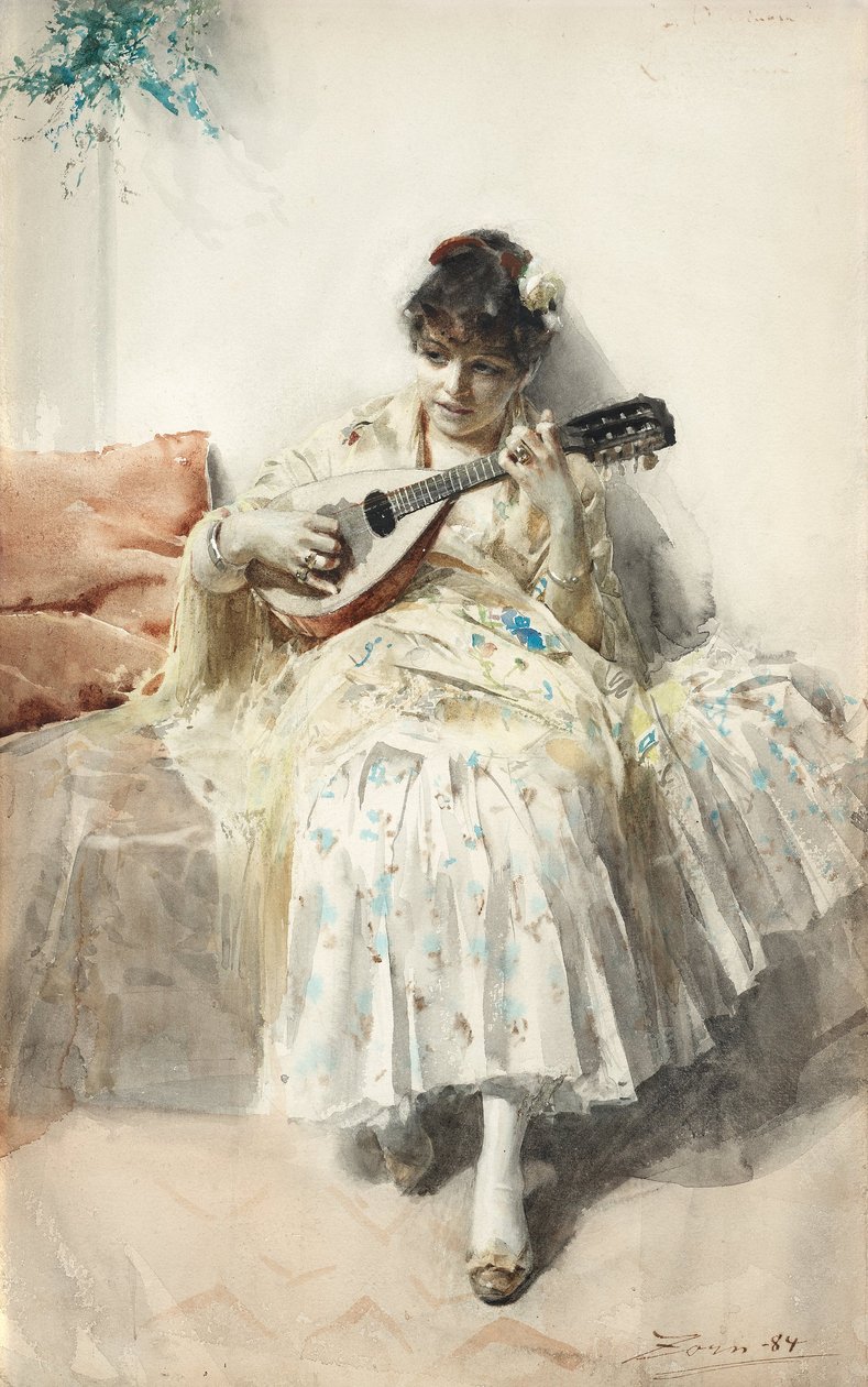 Fille jouant de la mandoline - Anders Leonard Zorn