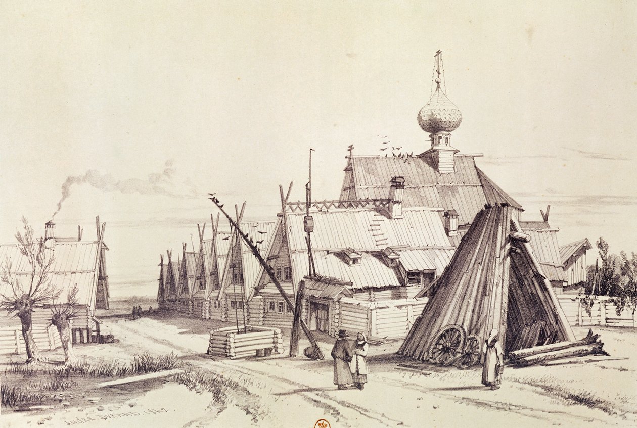 Village sur la route de Moscou, illustration de 