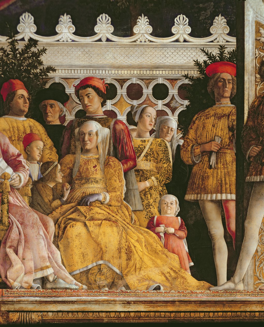 Détail de Barbara de Brandebourg, (épouse de Marchese Ludovico Gonzaga III de Mantoue et leurs enfants et courtisans), de la Camera degli Sposi ou Camera Picta, 1465-74 - Andrea Mantegna