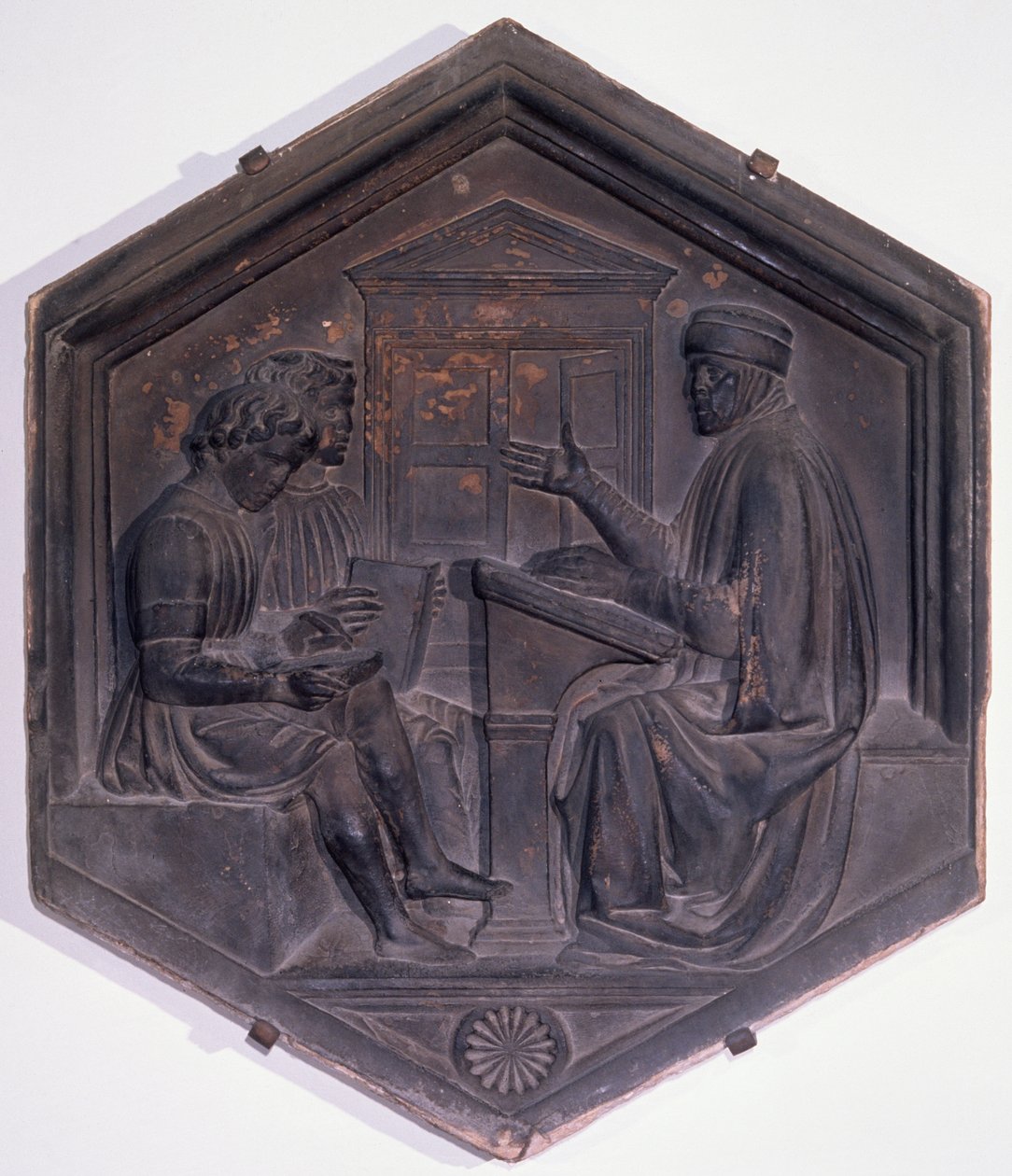 Grammaire, carreau décoratif hexagonal d