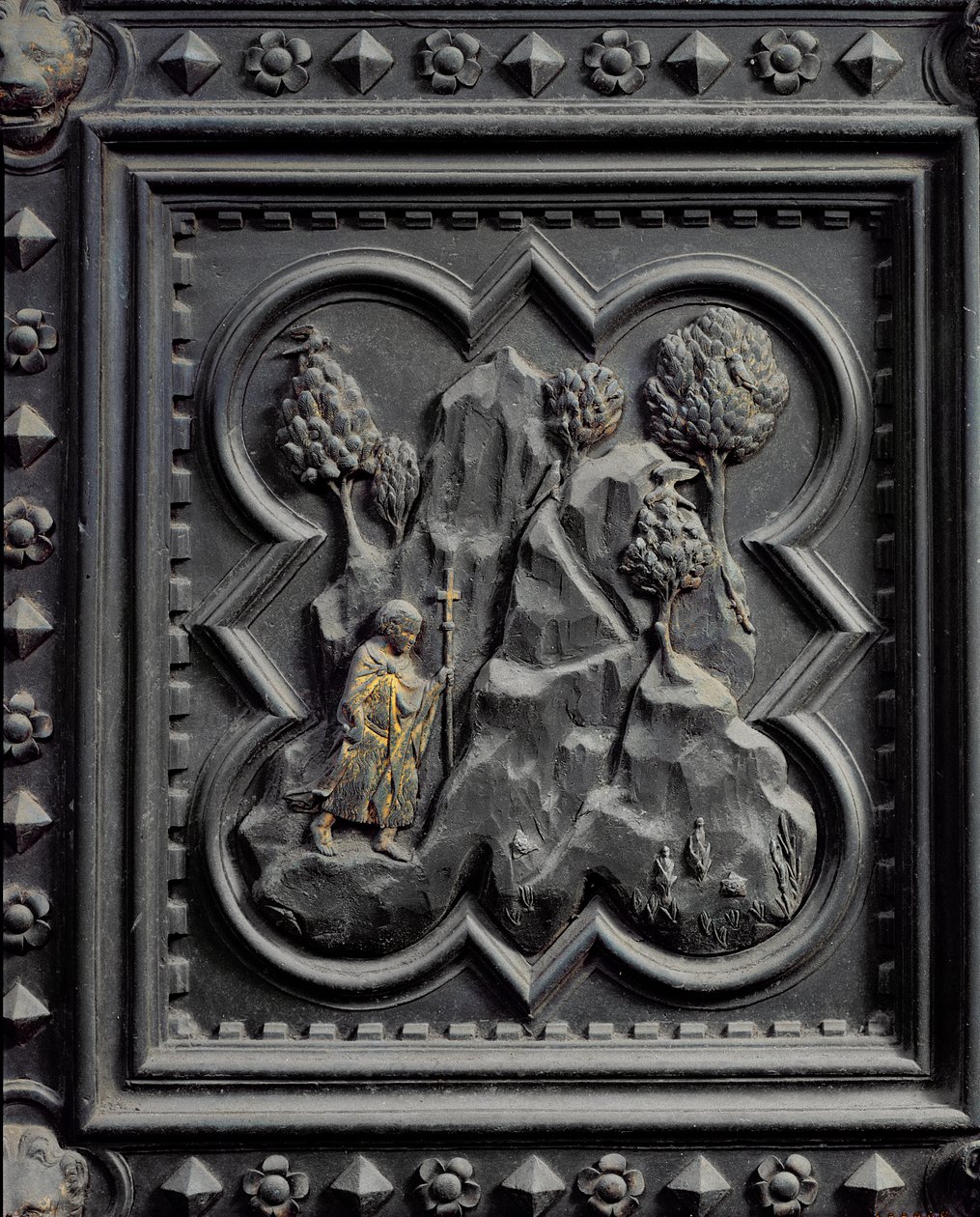 Saint Jean-Baptiste enfant dans le désert, sixième panneau des portes sud du Baptistère de San Giovanni, 1336 - Andrea Pisano