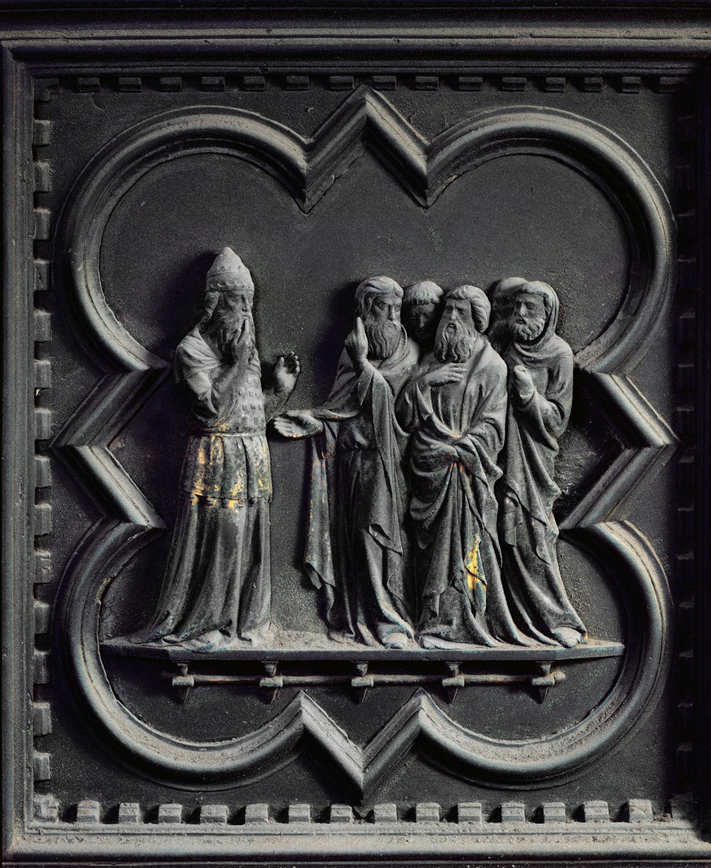 Zacharie est frappé de mutisme, deuxième panneau des portes sud du baptistère de San Giovanni, 1336 - Andrea Pisano