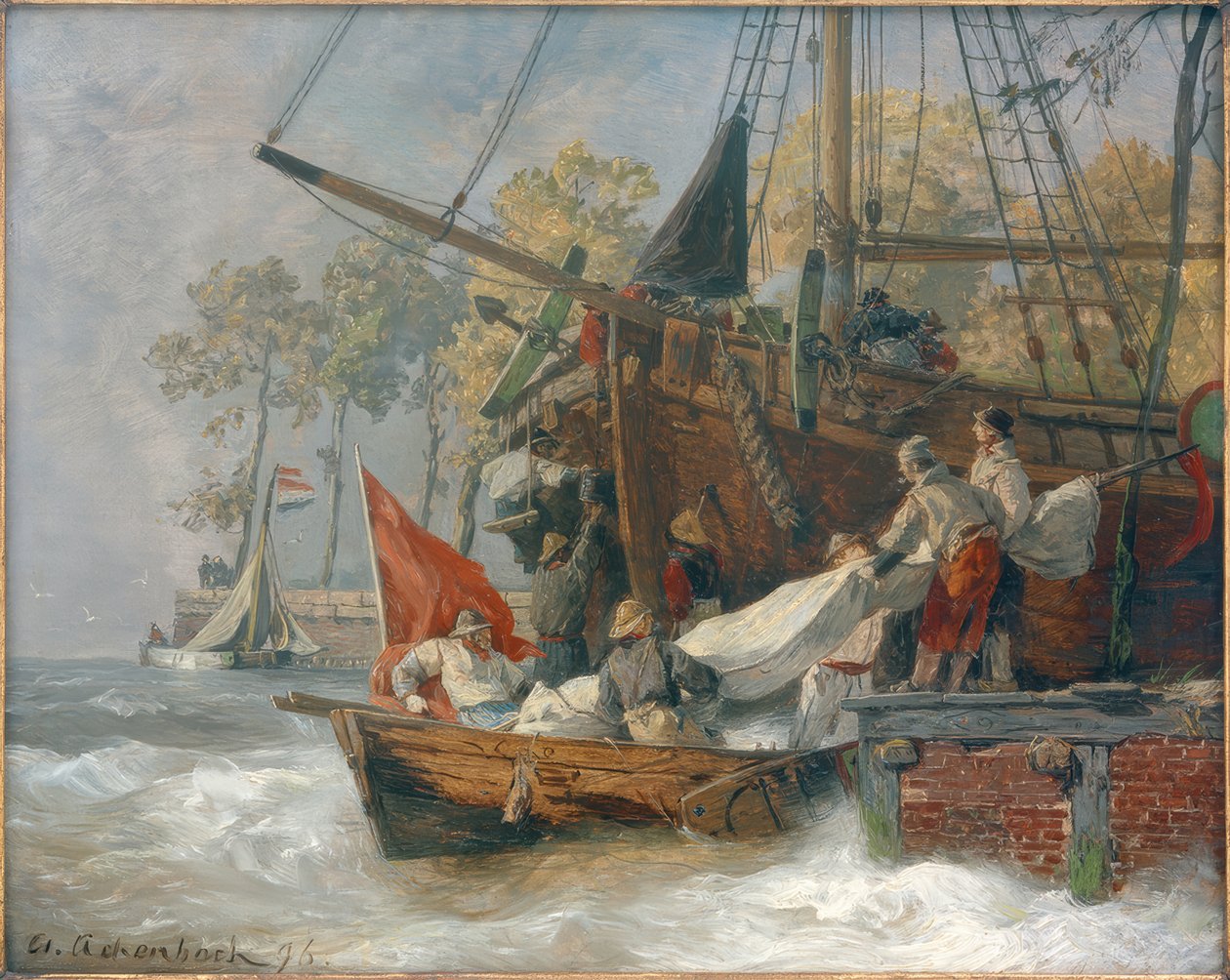 Entrée du port par mer agitée - Andreas Achenbach