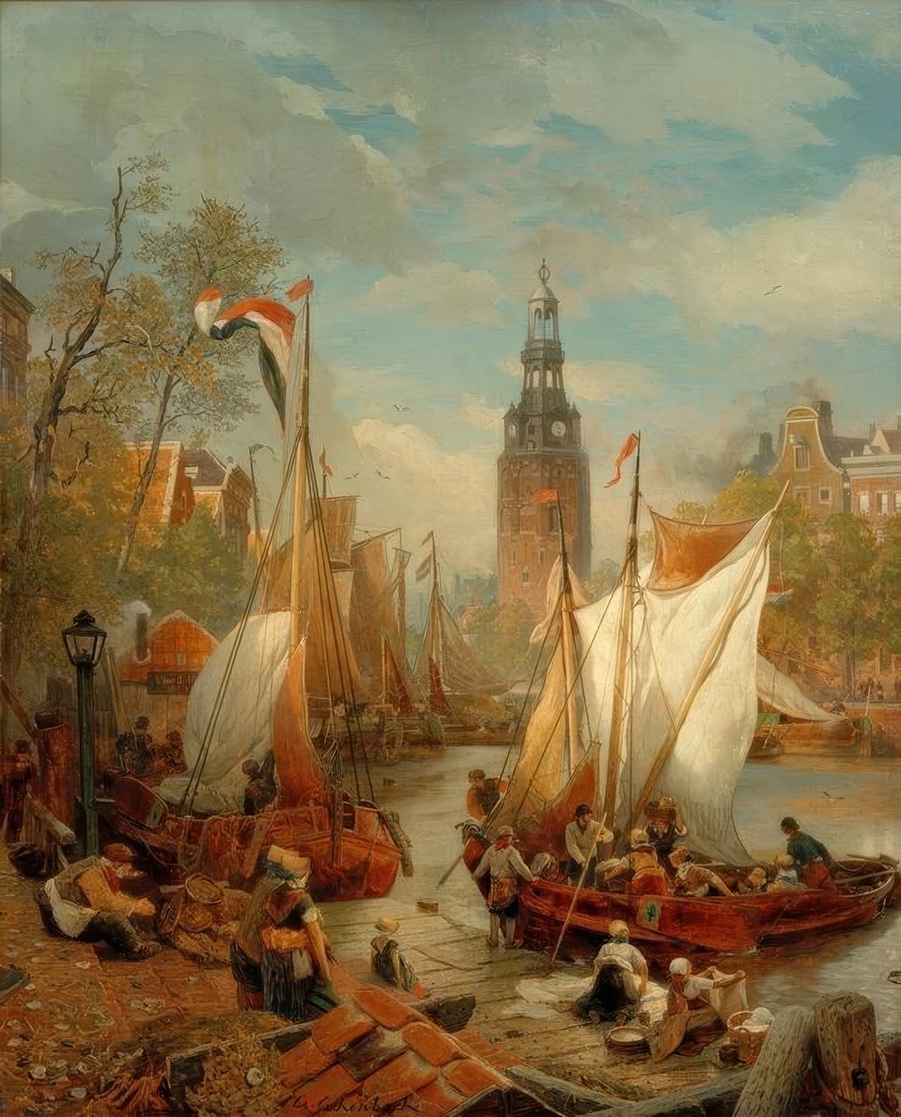 Scène de port à Amsterdam (image de plage hollandaise) - Andreas Achenbach