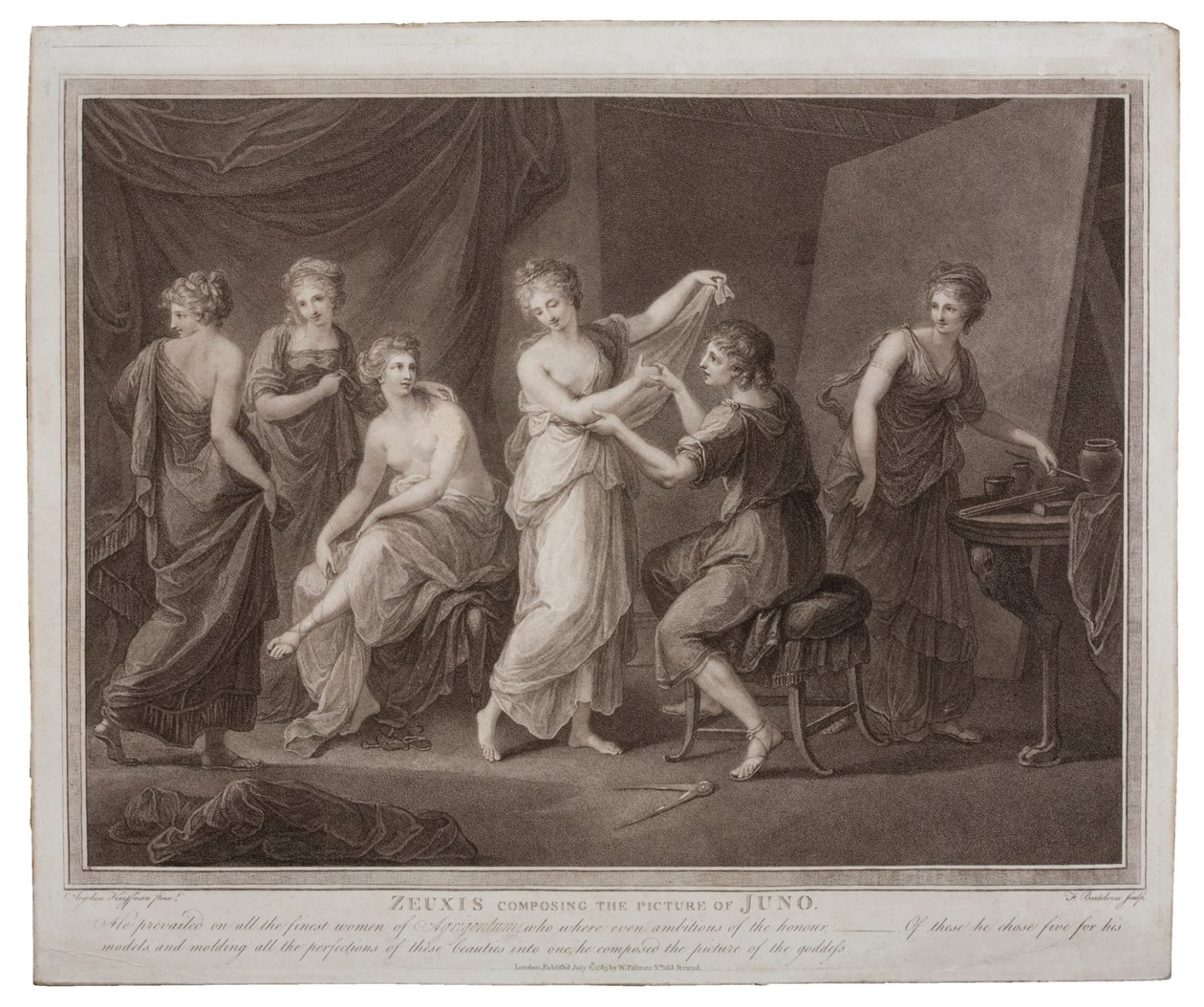 Zeuxis composant le tableau de Junon par Francesco Bartolozzi (1727-1815), publié à Londres par W. Palmer, 1785 - Angelica Kauffmann