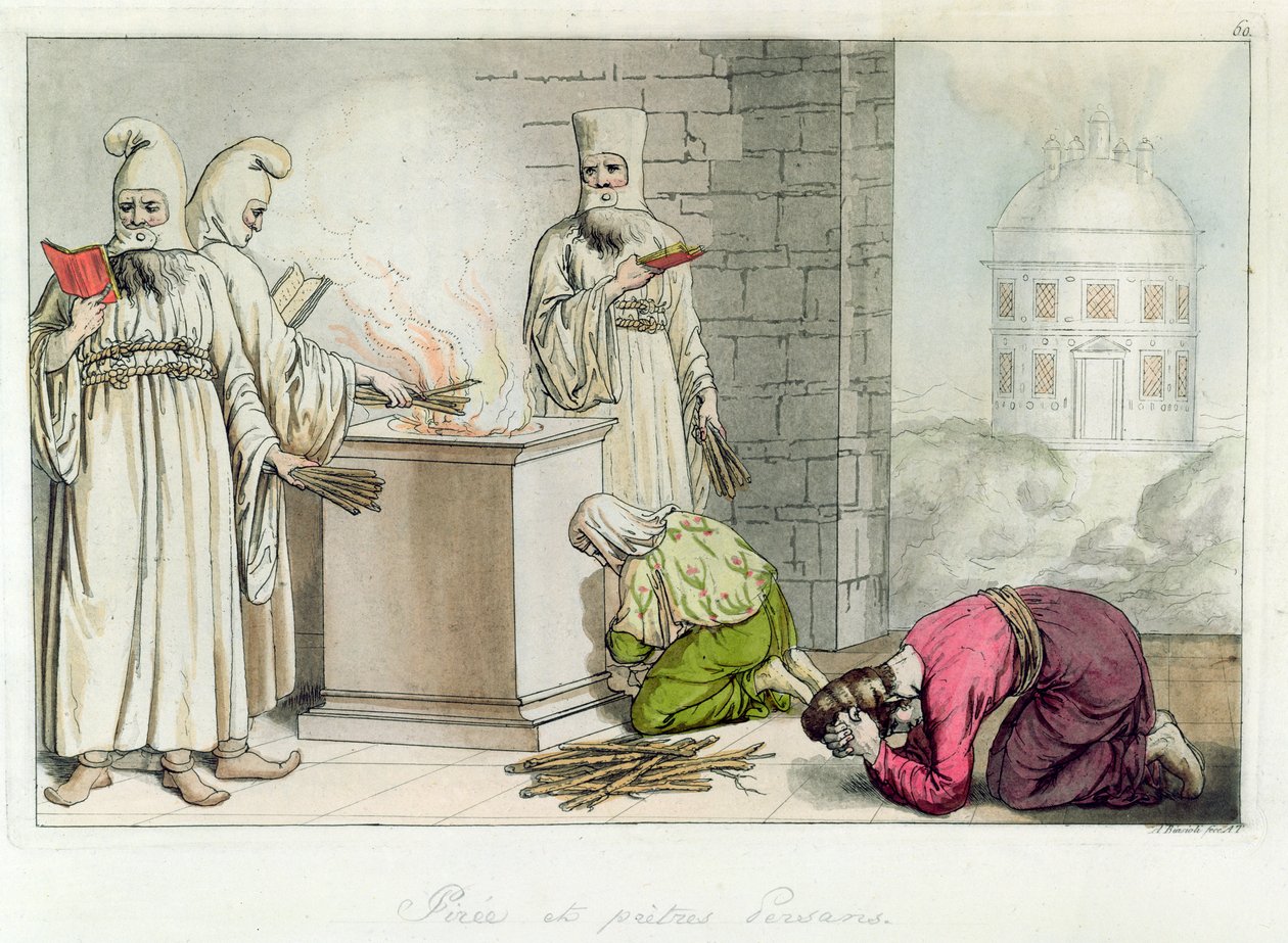 Bûcher avec prêtres persans, illustration de 