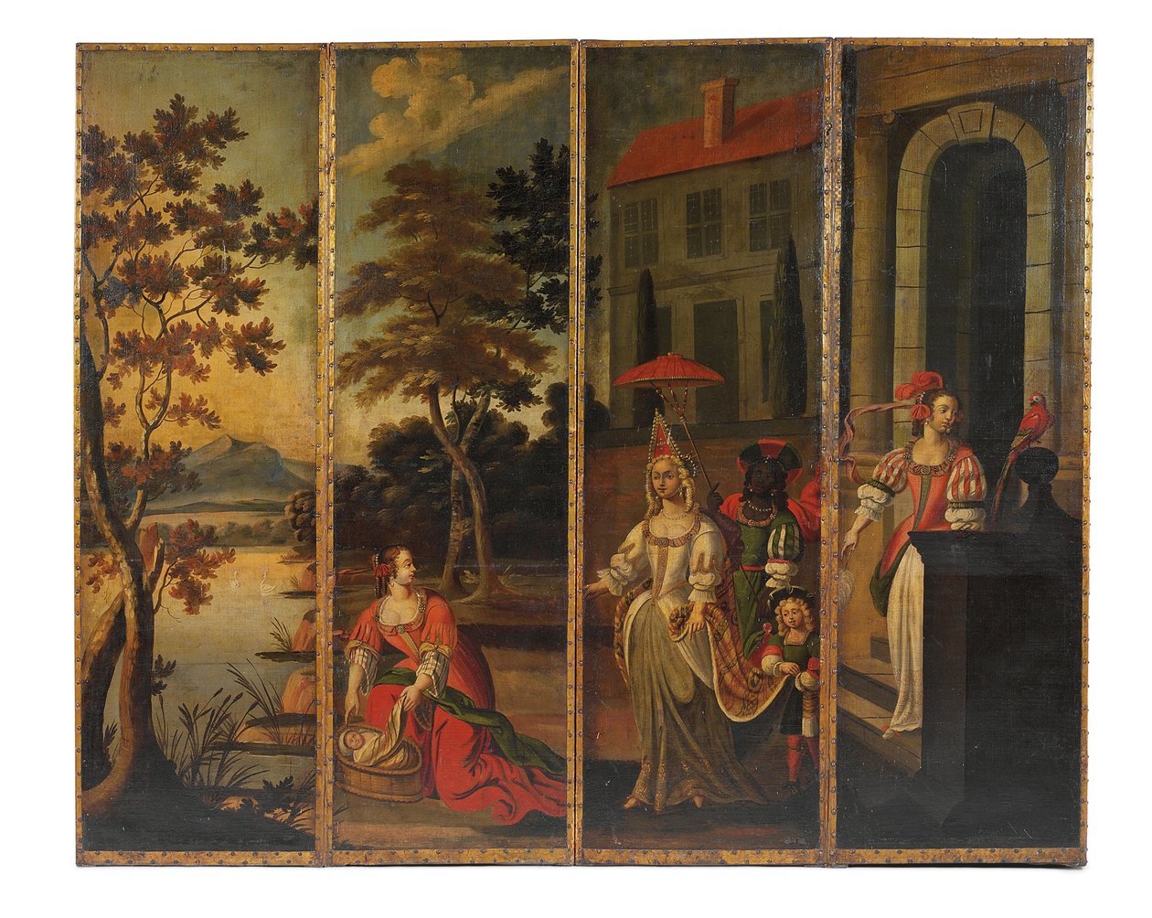 Paravent à quatre volets double face, vers 1700 - Anglo Flemish School