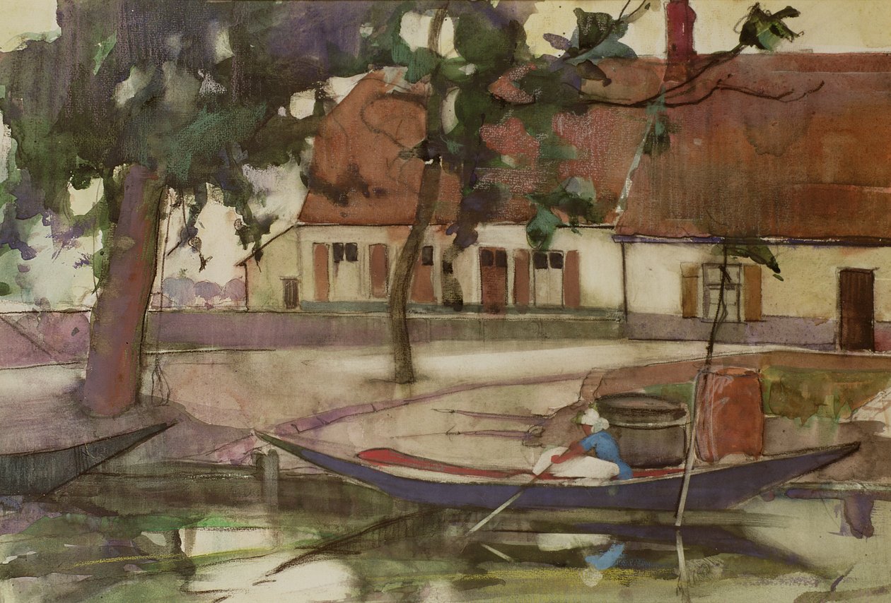 Bateau sur un canal, village français - Anne Redpath