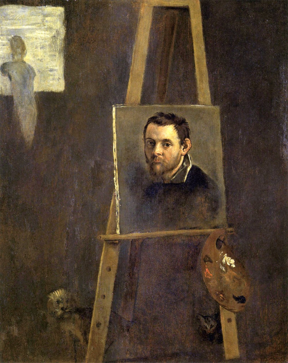 Autoportrait sur un chevalet dans un atelier - Annibale Carracci
