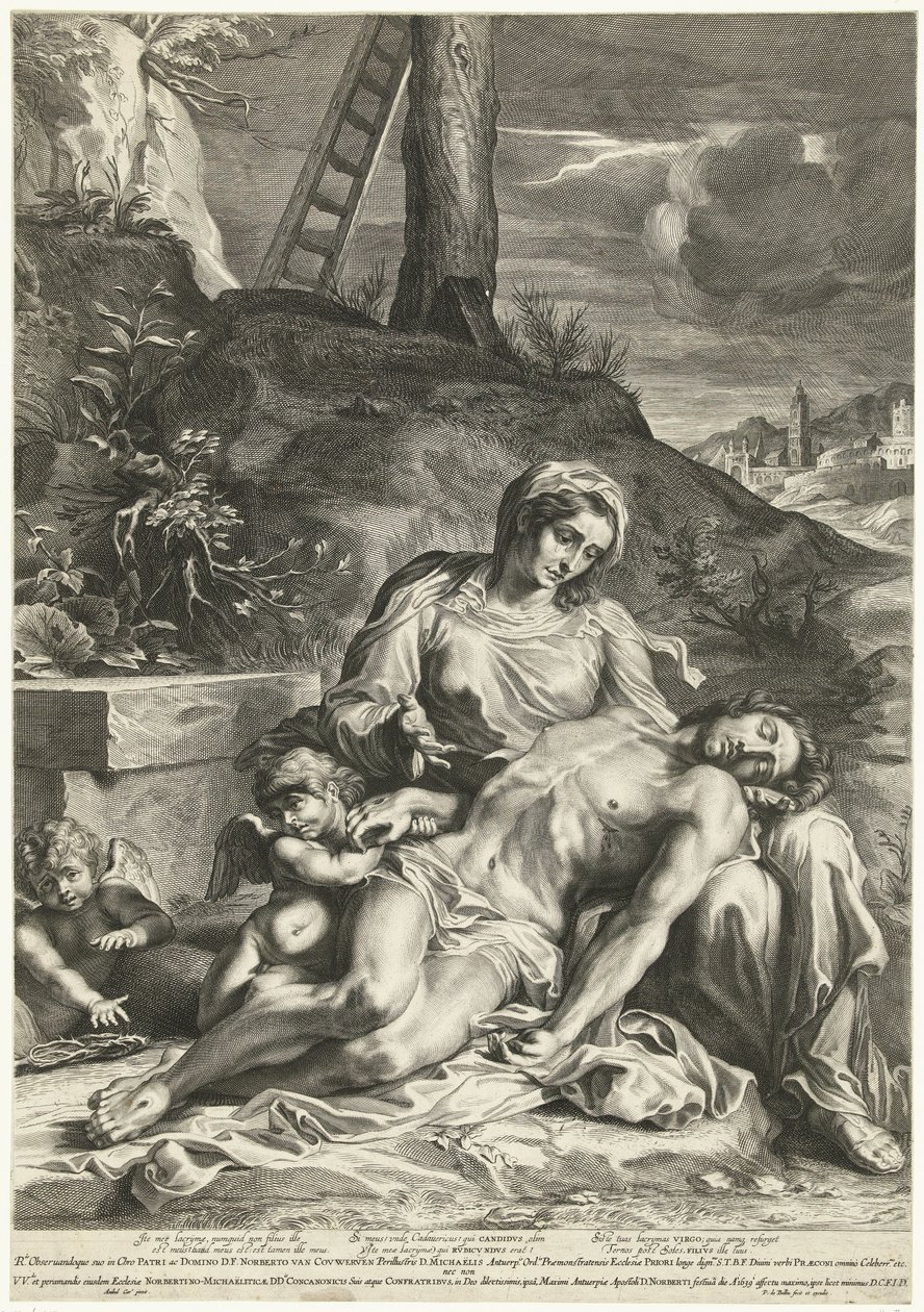 Pietà, gravée par Pieter de Bailliu - Annibale (after) Carracci