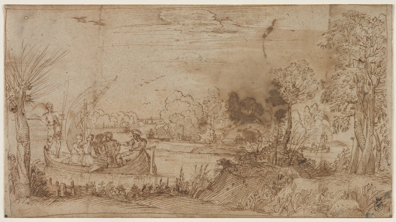 Paysage fluvial avec bateaux, vers 1590 - Annibale Carracci