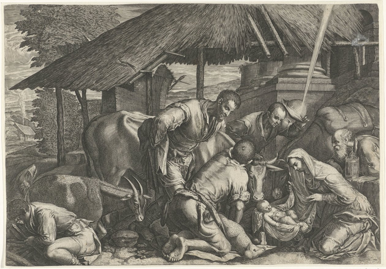 Adoration des bergers avec un jeune berger endormi - Anonymous