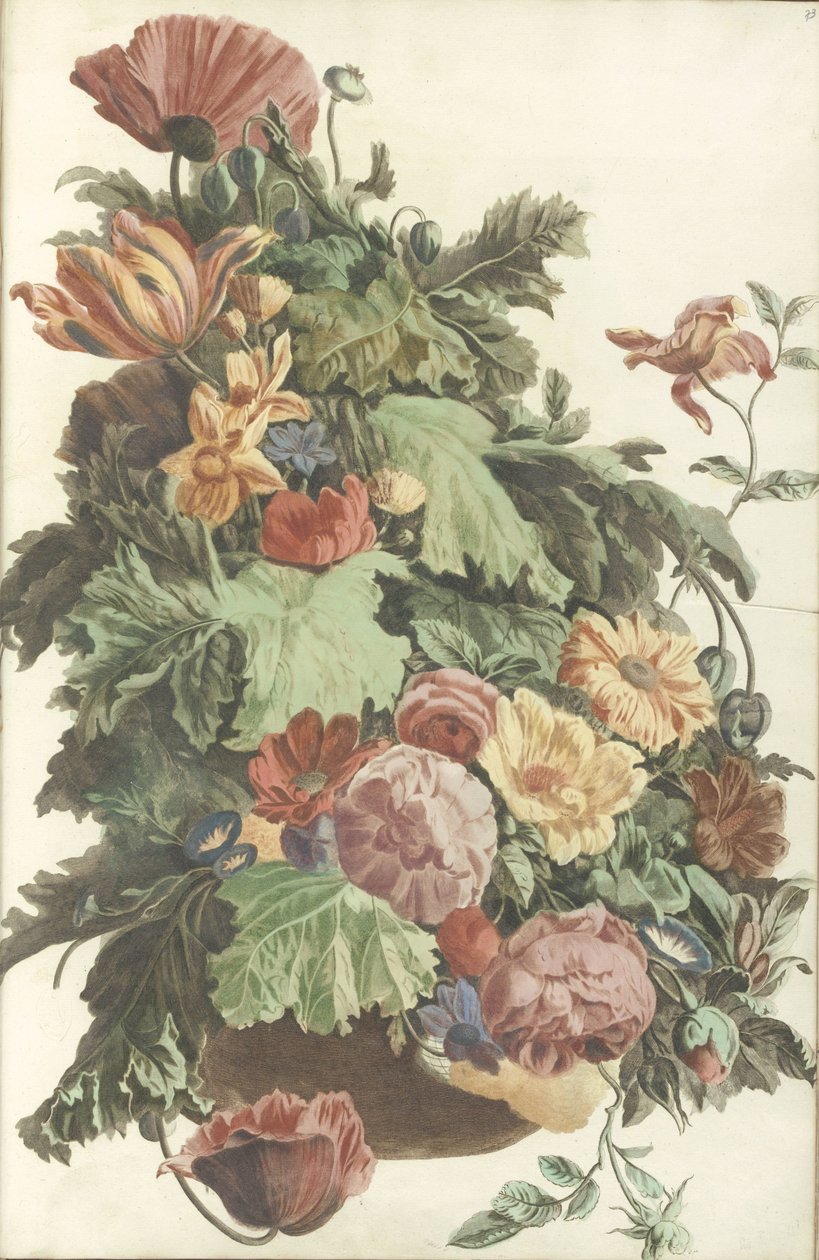 Fleurs et feuilles dans un pot - Anonymous