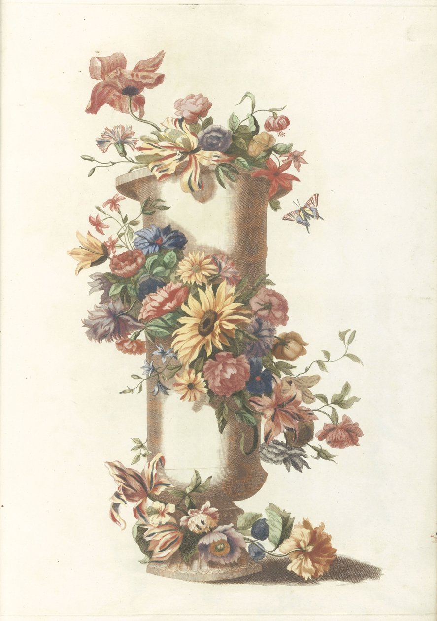 Vase cylindrique avec couronne de fleurs - Anonymous