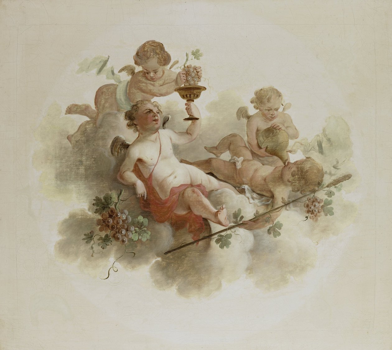 Quatre putti avec des raisins - Anonymous