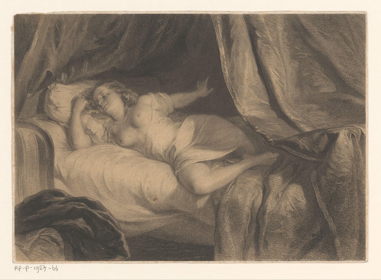 Jeune femme à moitié nue endormie - Anonymous