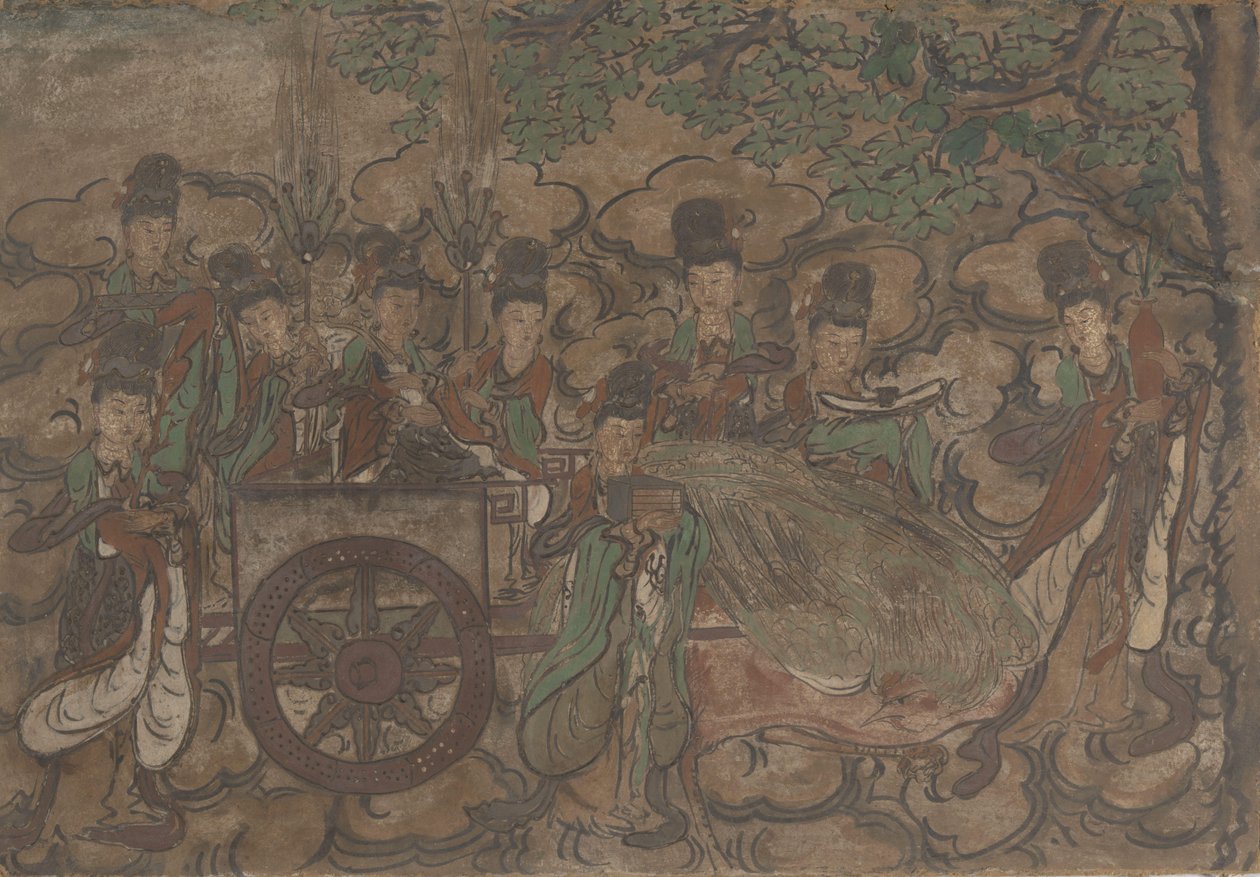 Peinture murale encadrée représentant Xiwangmu et ses servantes - Anonymous