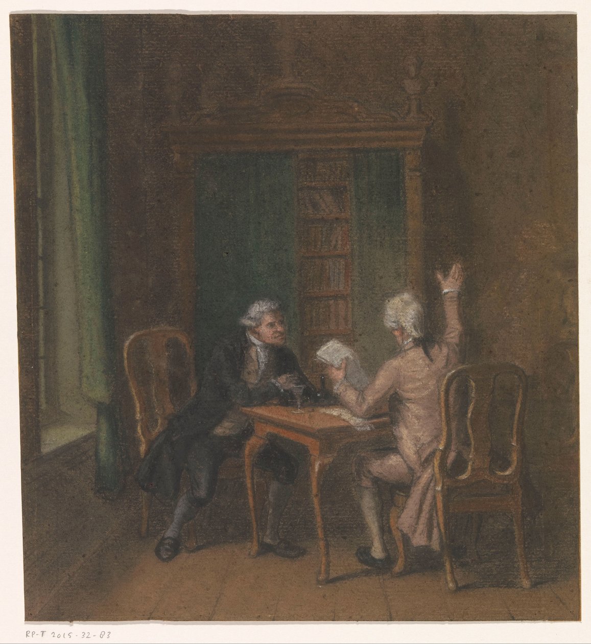 Intérieur avec deux hommes à une table - Anonymous