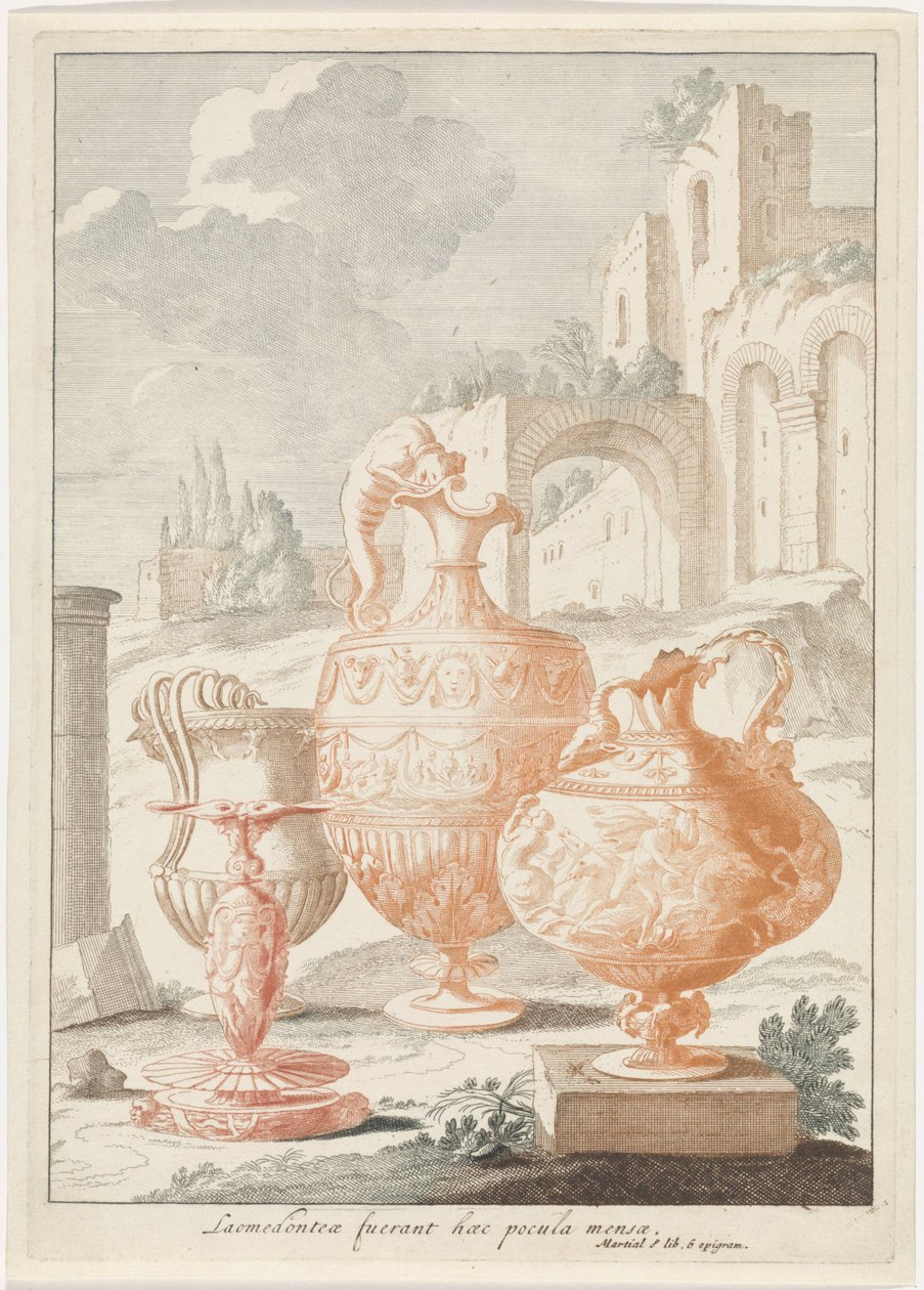 Paysage avec ruine et vases - Anonymous