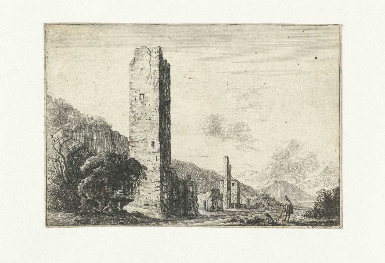 Paysage avec tour carrée - Anonymous
