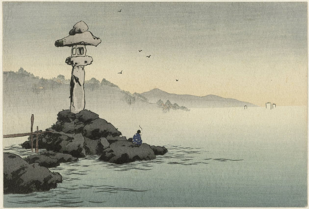 Lanterne sur un rocher au bord de la mer - Anonymous