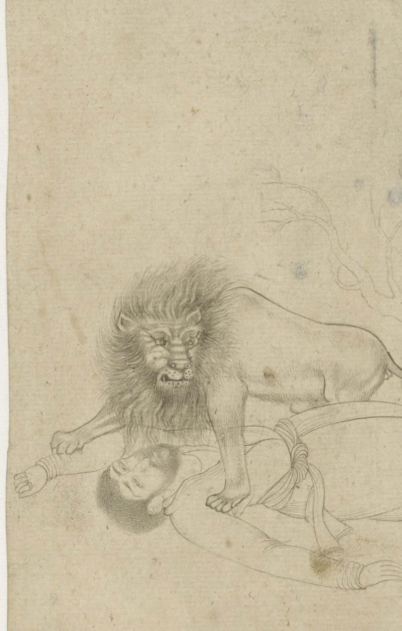 Lion attaquant un homme - Anonymous