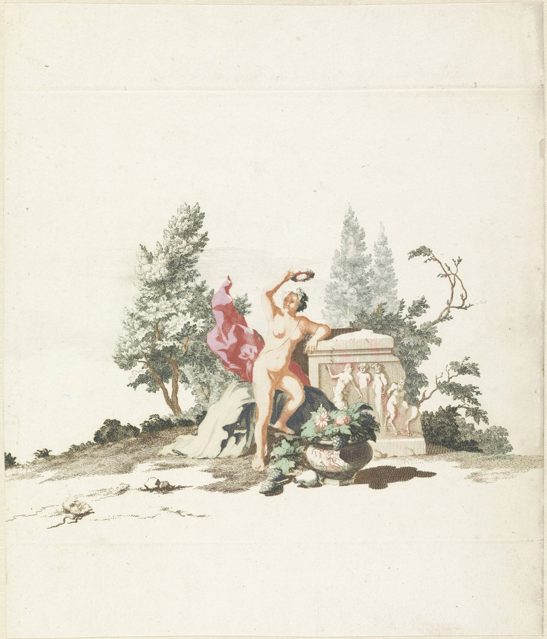Femme nue avec une couronne de laurier près d
