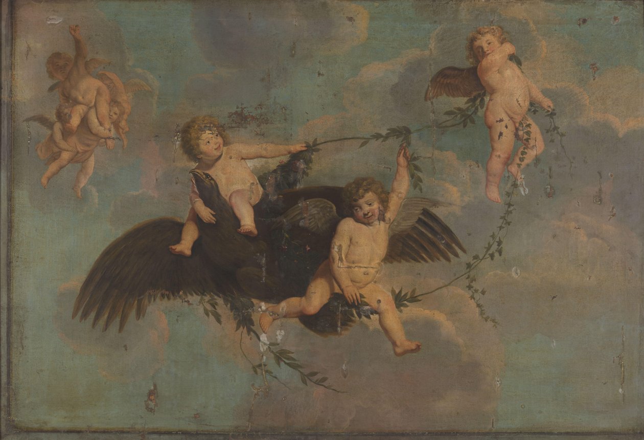 Putti avec un aigle sur des nuages - Anonymous