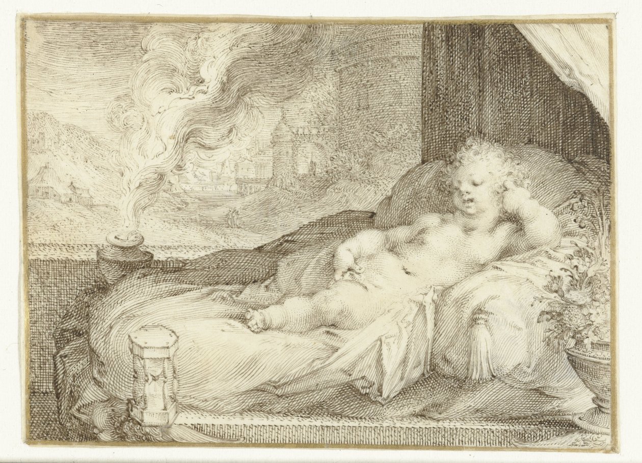 Putto allongé sur un banc - Anonymous