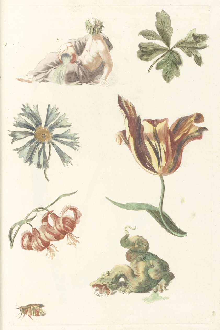 Dieu de la rivière, un dragon et quatre fleurs - Anonymous