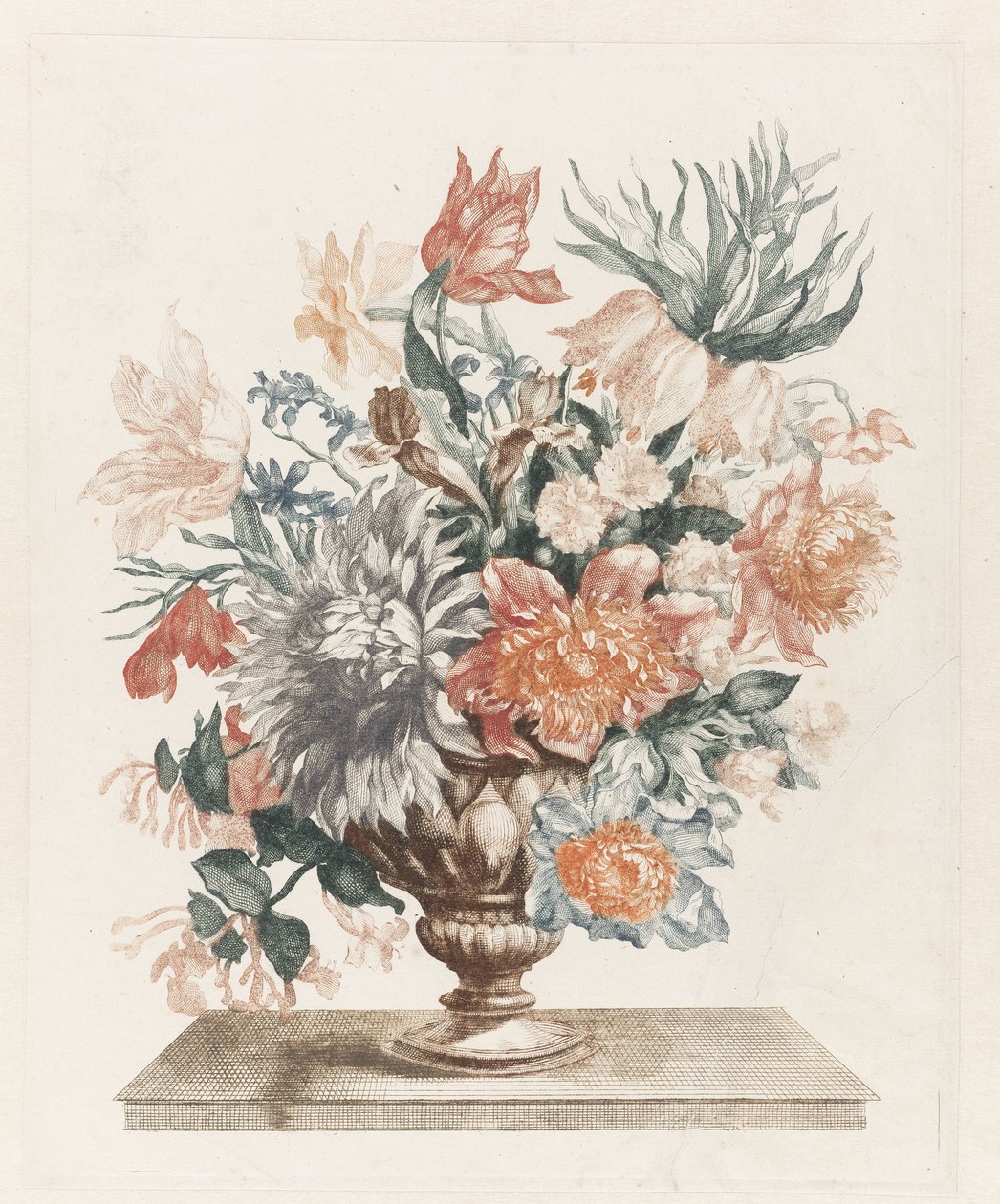 Vase en pierre avec des fleurs sur un plateau - Anonymous
