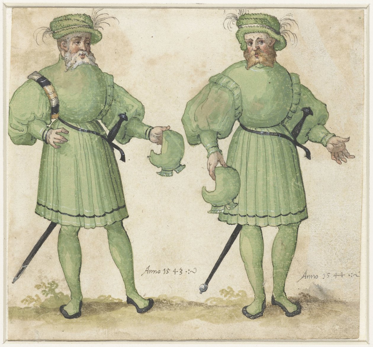 Deux serviteurs en vêtements vert clair - Anonymous