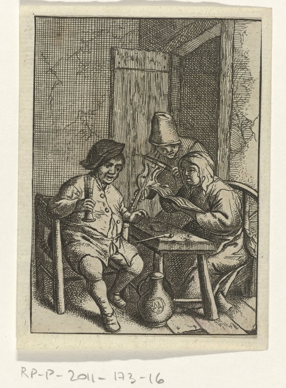 Violoniste avec un couple à table - Anonymous
