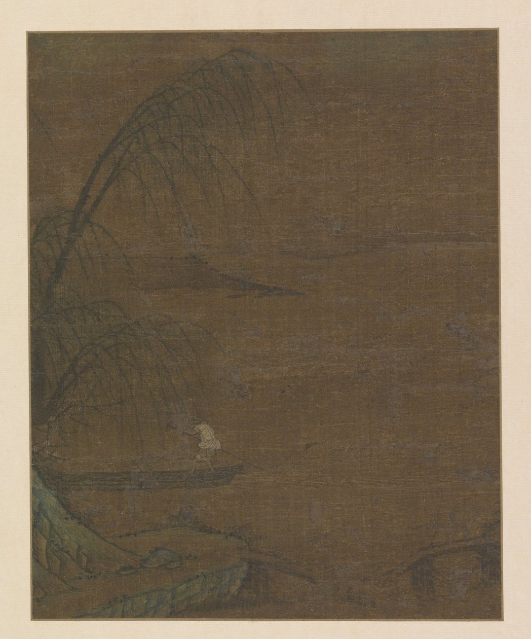 Paysage aquatique avec pêcheur dans une pirogue - Anonymous