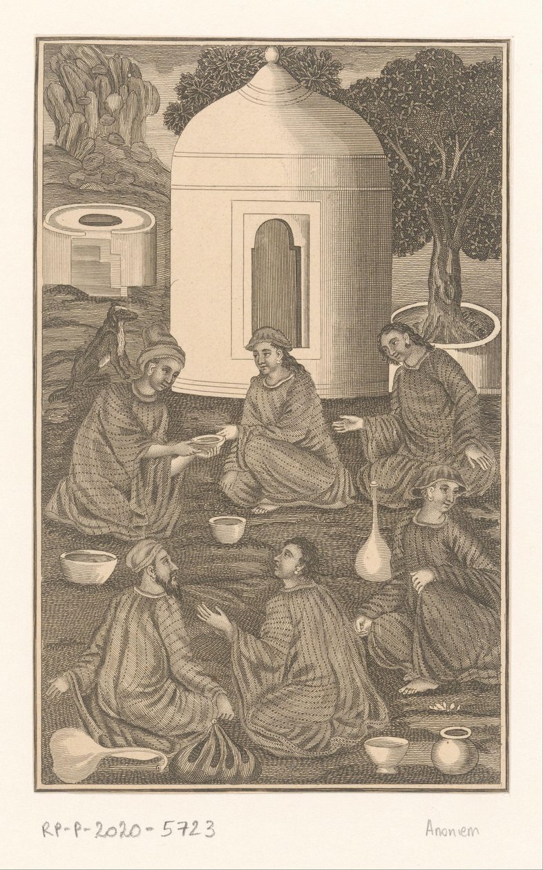 Six hommes indiens avec des bols et des cruches - Anonymous