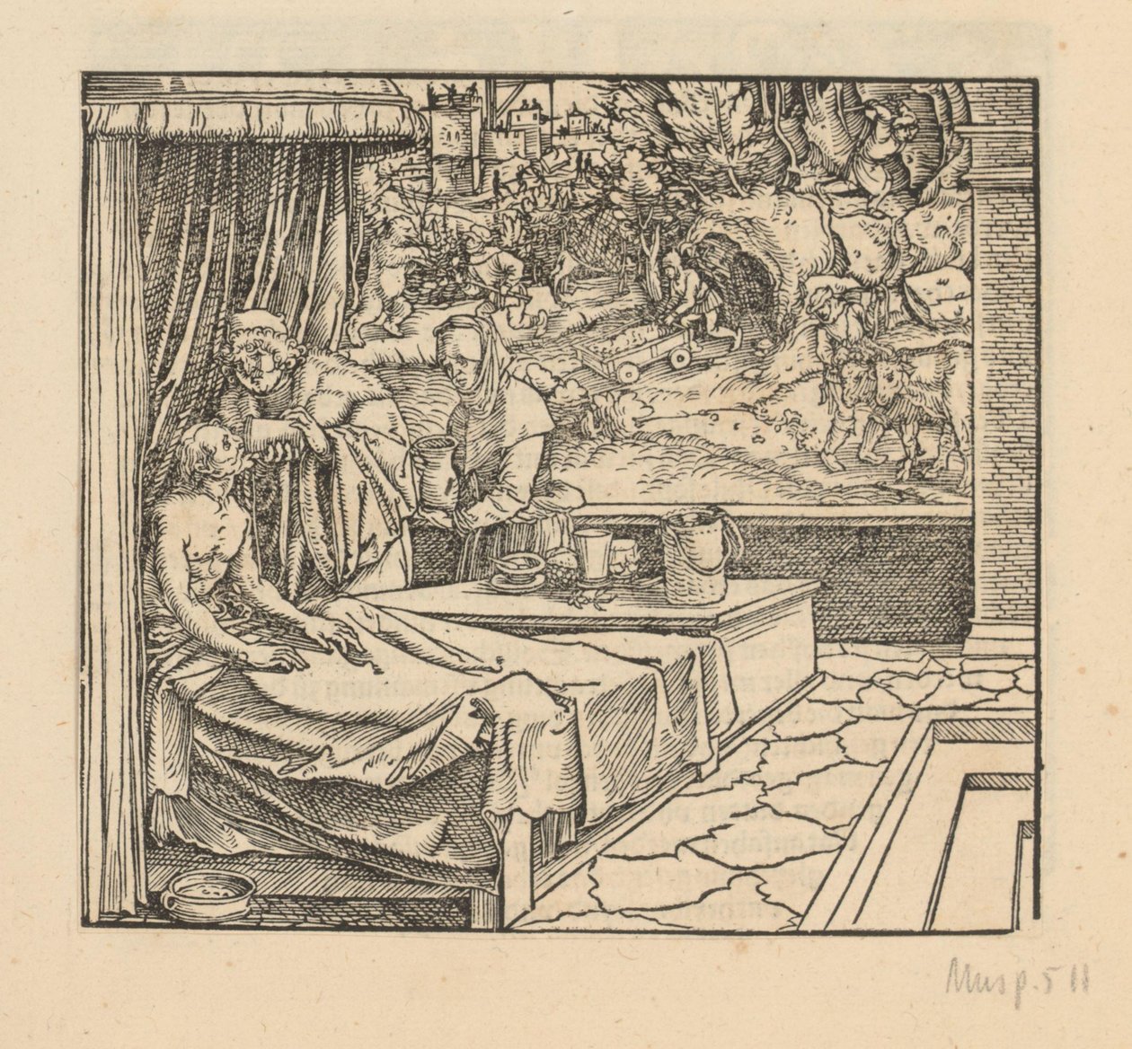 Homme malade au lit soigné - Anonymous