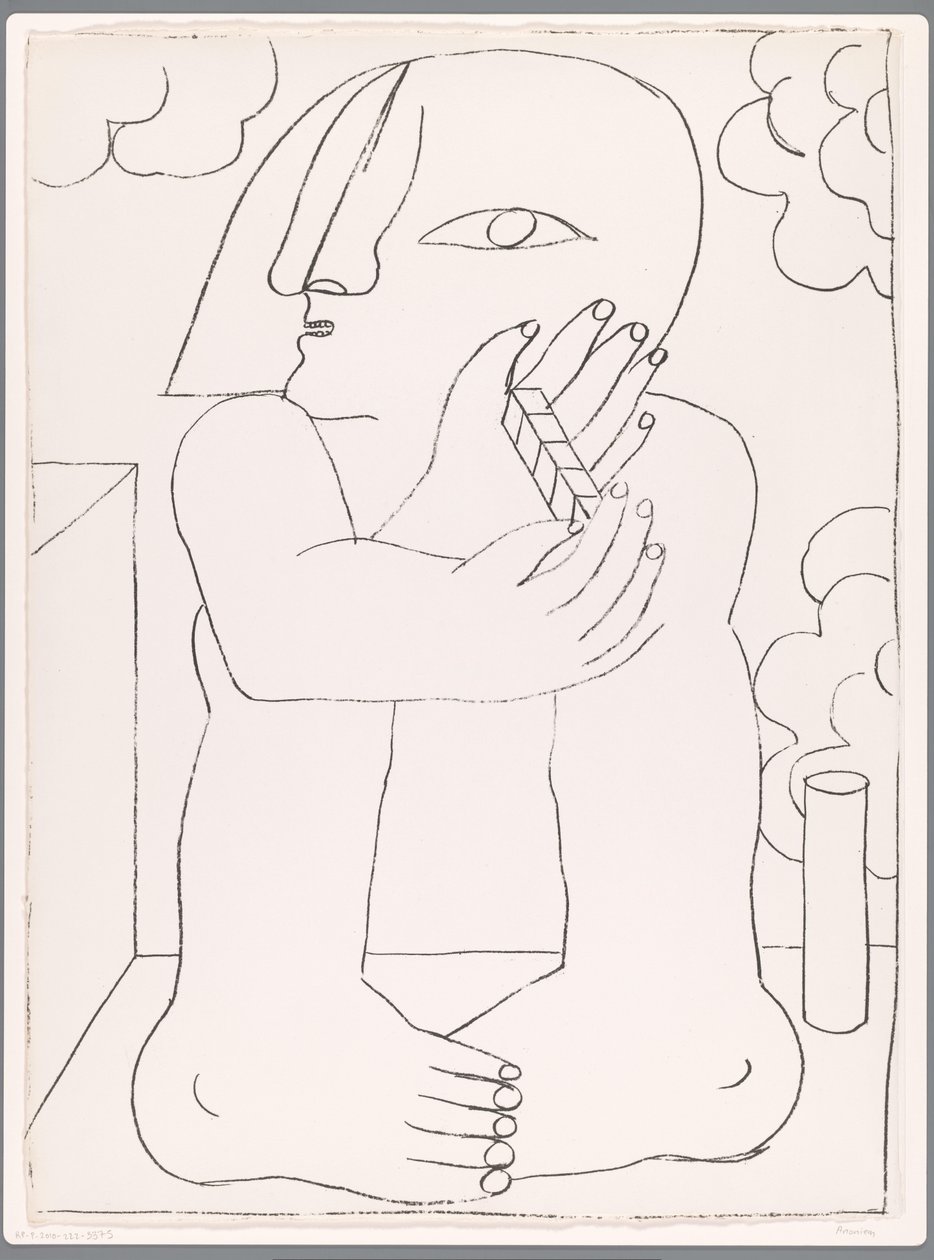 Figure assise avec une rangée de cinq cubes - Anonymous