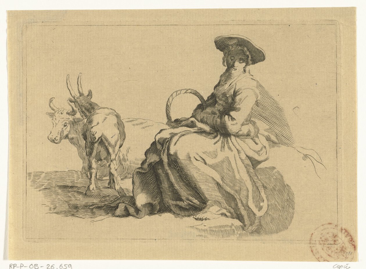 Bergère assise avec panier - Anonymous