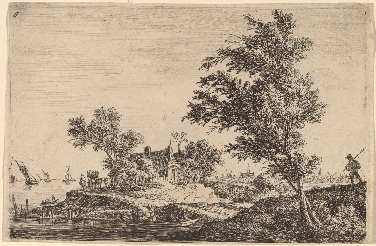 Voyageur passant deux grands arbres - Anthonie Waterloo