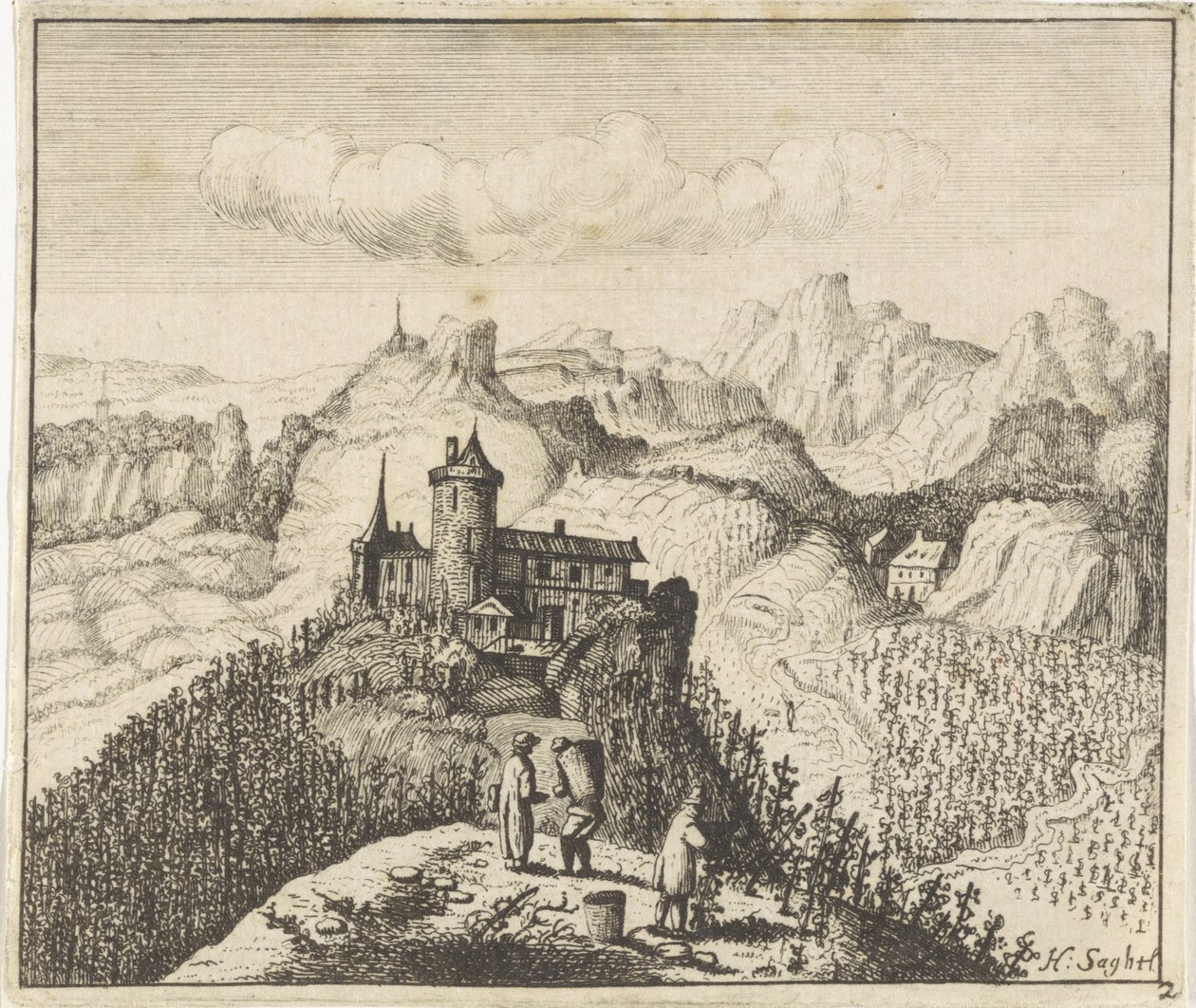 Paysage montagneux avec vendangeurs - Anthonie de Winter (attributed to)