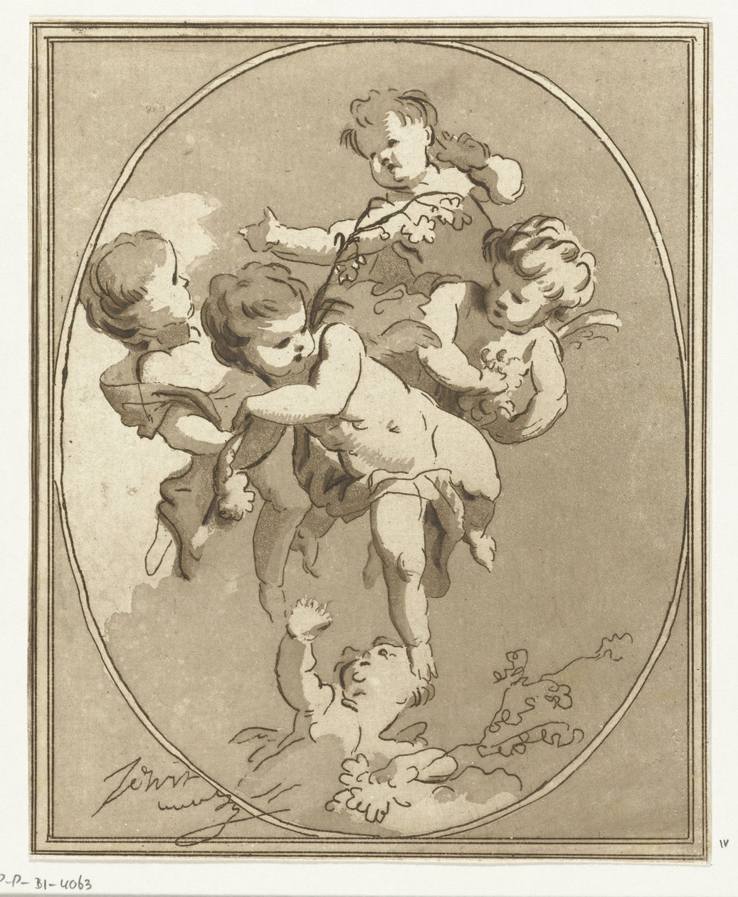 Cinq putti avec des branches de fleurs - Anthonie van den Bos