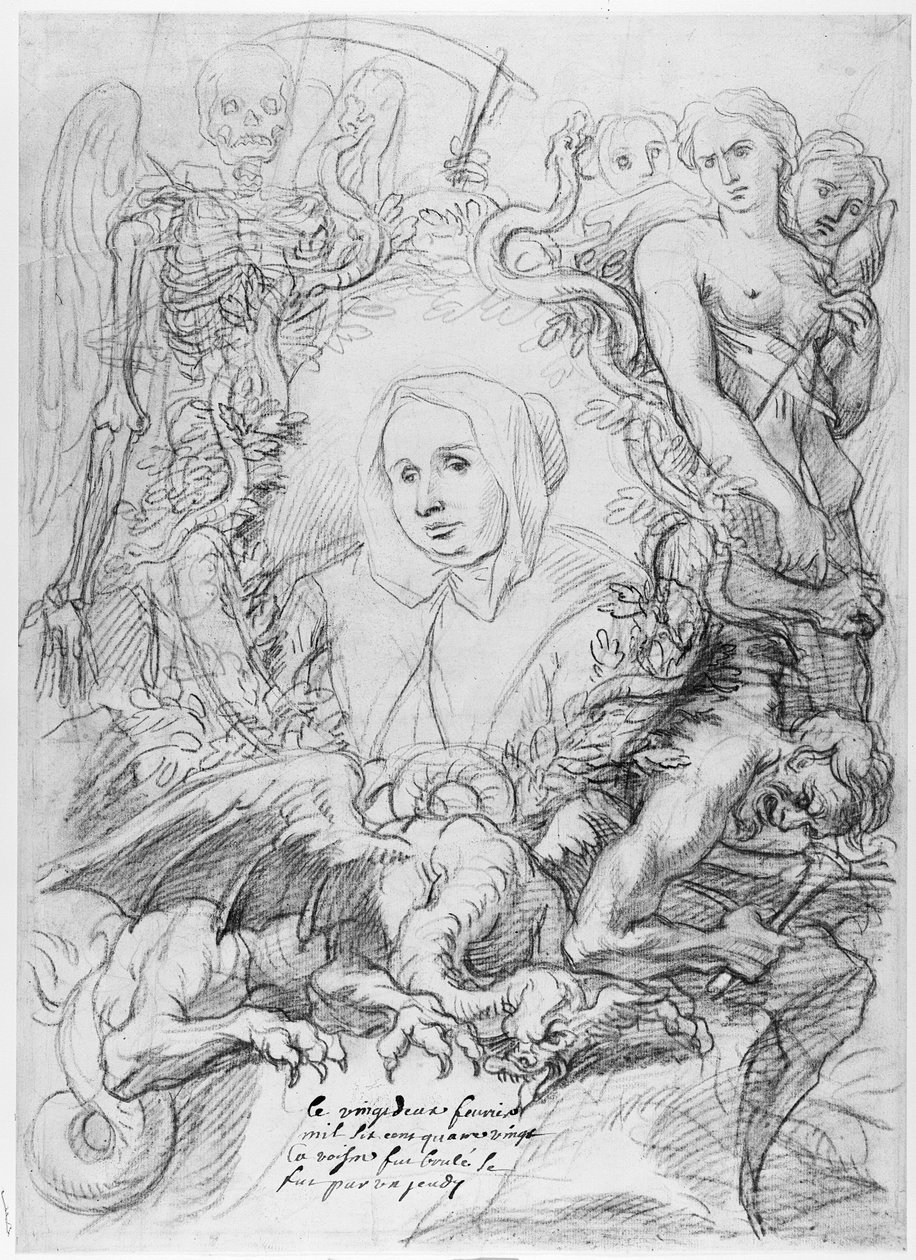 Catherine Monvoisin avec les trois Parques à droite et la Mort à gauche - Charles Antoine Coypel