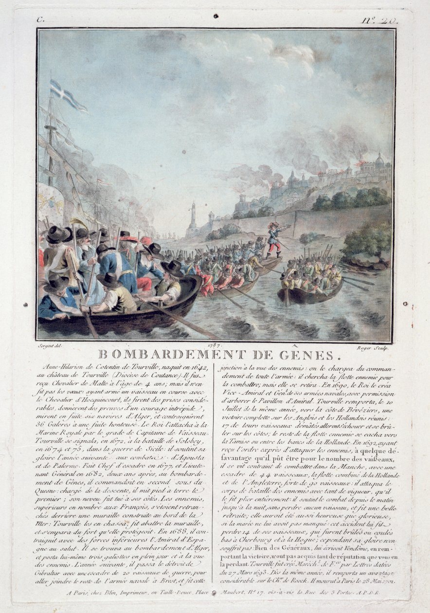Bombardement de Gênes, 1684, gravé par Jean Baptiste Morret, 1787 - Antoine Louis Francois Sergent Marceau