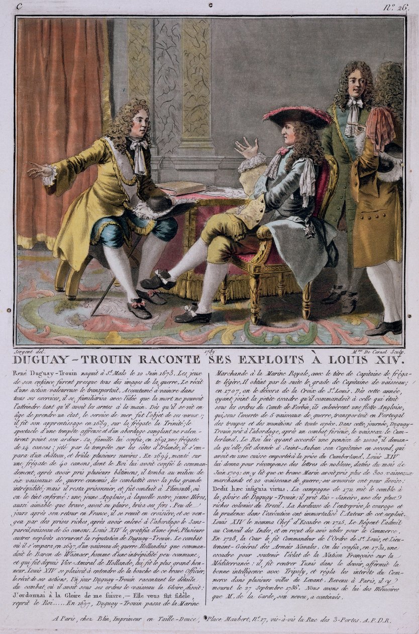 Duguay-Trouin (1673-1736) racontant ses exploits navals à Louis XIV, gravé par Madame de Cernel, 1789 - Antoine Louis Francois Sergent Marceau