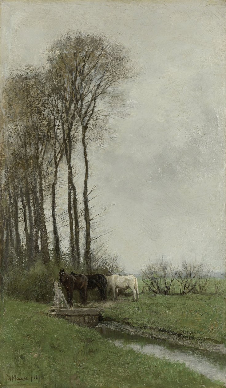 Chevaux près de la clôture - Anton Mauve