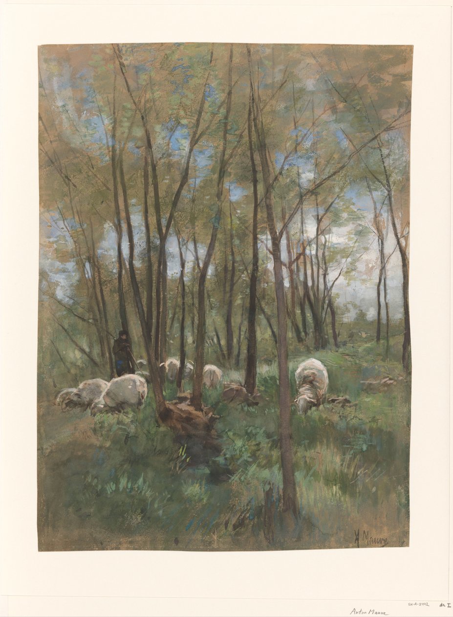 Troupeau de moutons dans une forêt - Anton Mauve