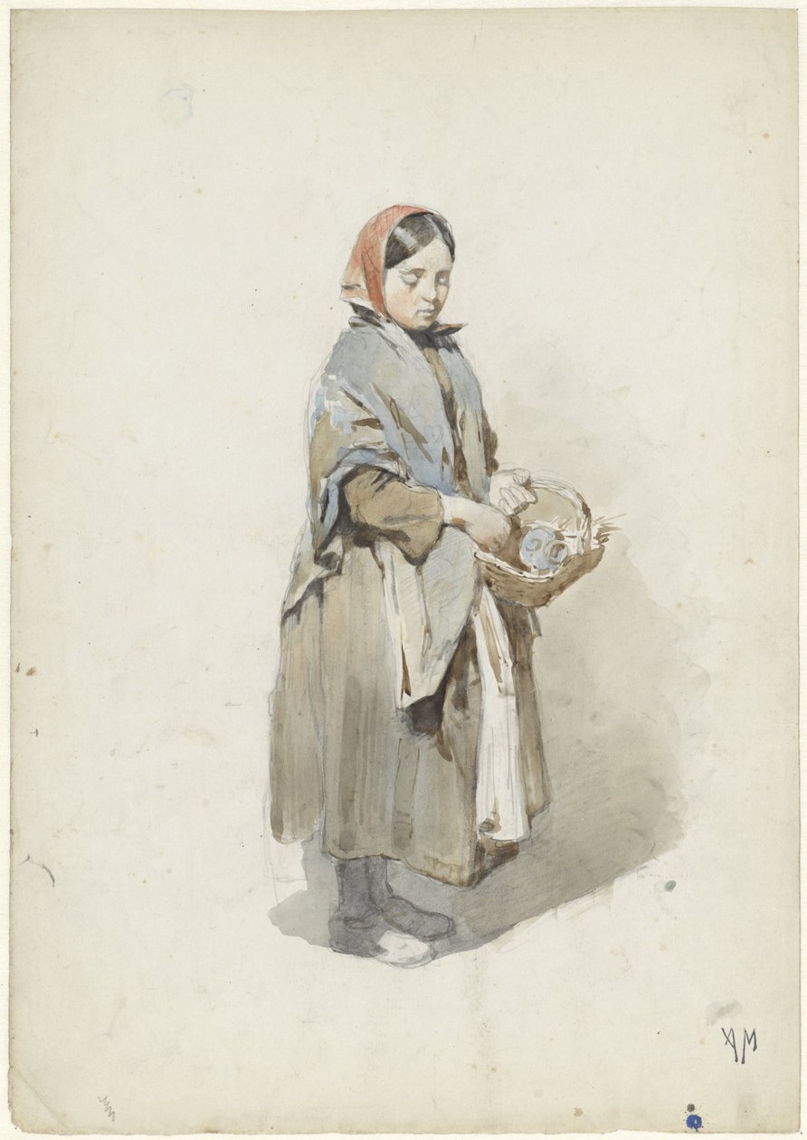 Femme debout avec un foulard et un panier - Anton Mauve