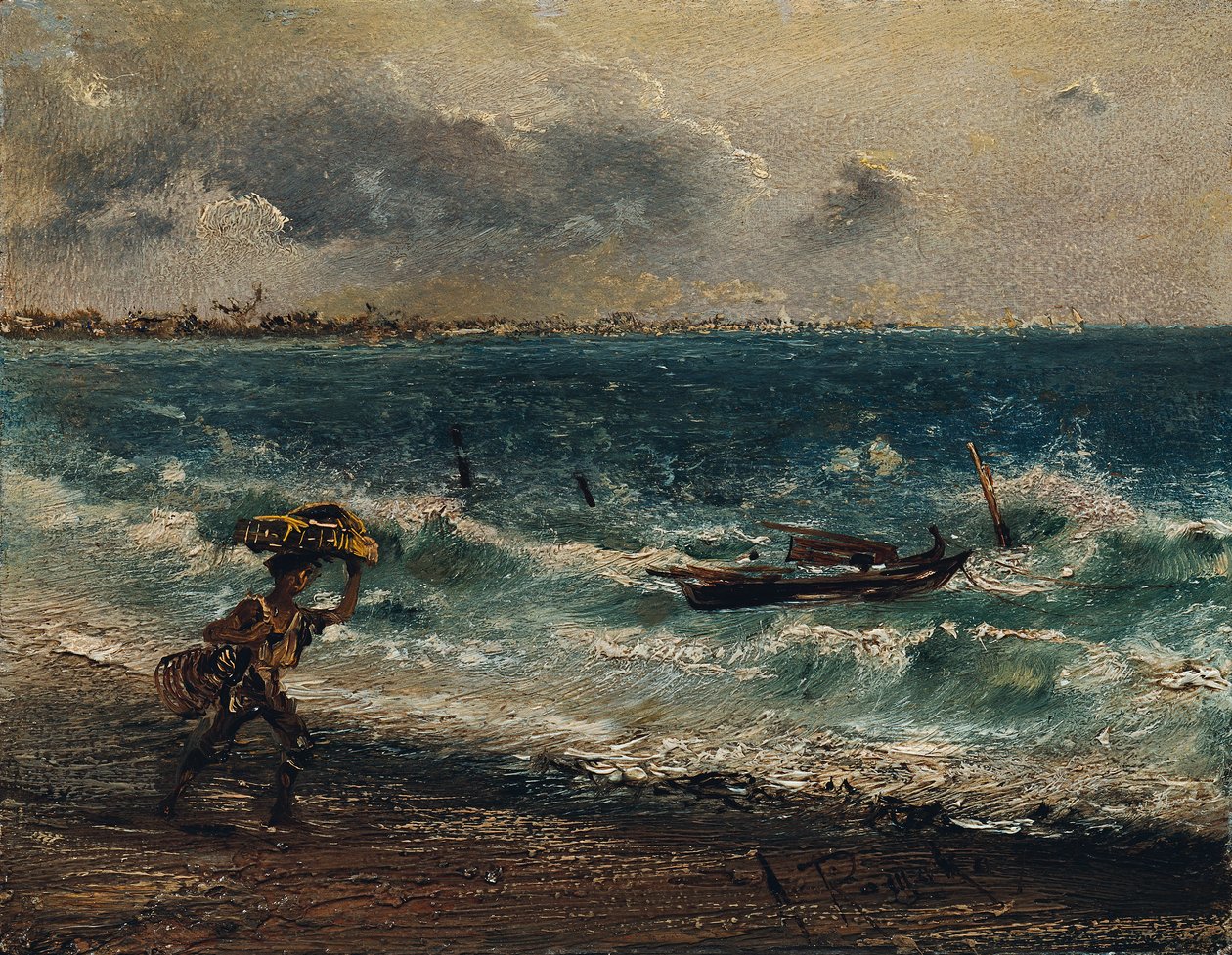 Garçon pêcheur sur la plage - Anton Romako