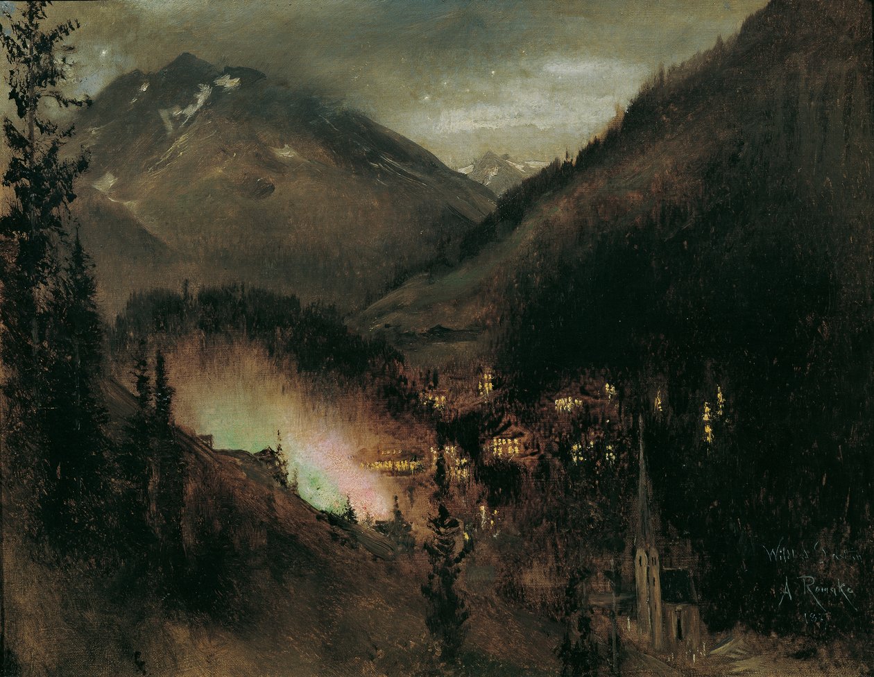 Wildbad Gastein le soir (avec éclairage bengali) - Anton Romako