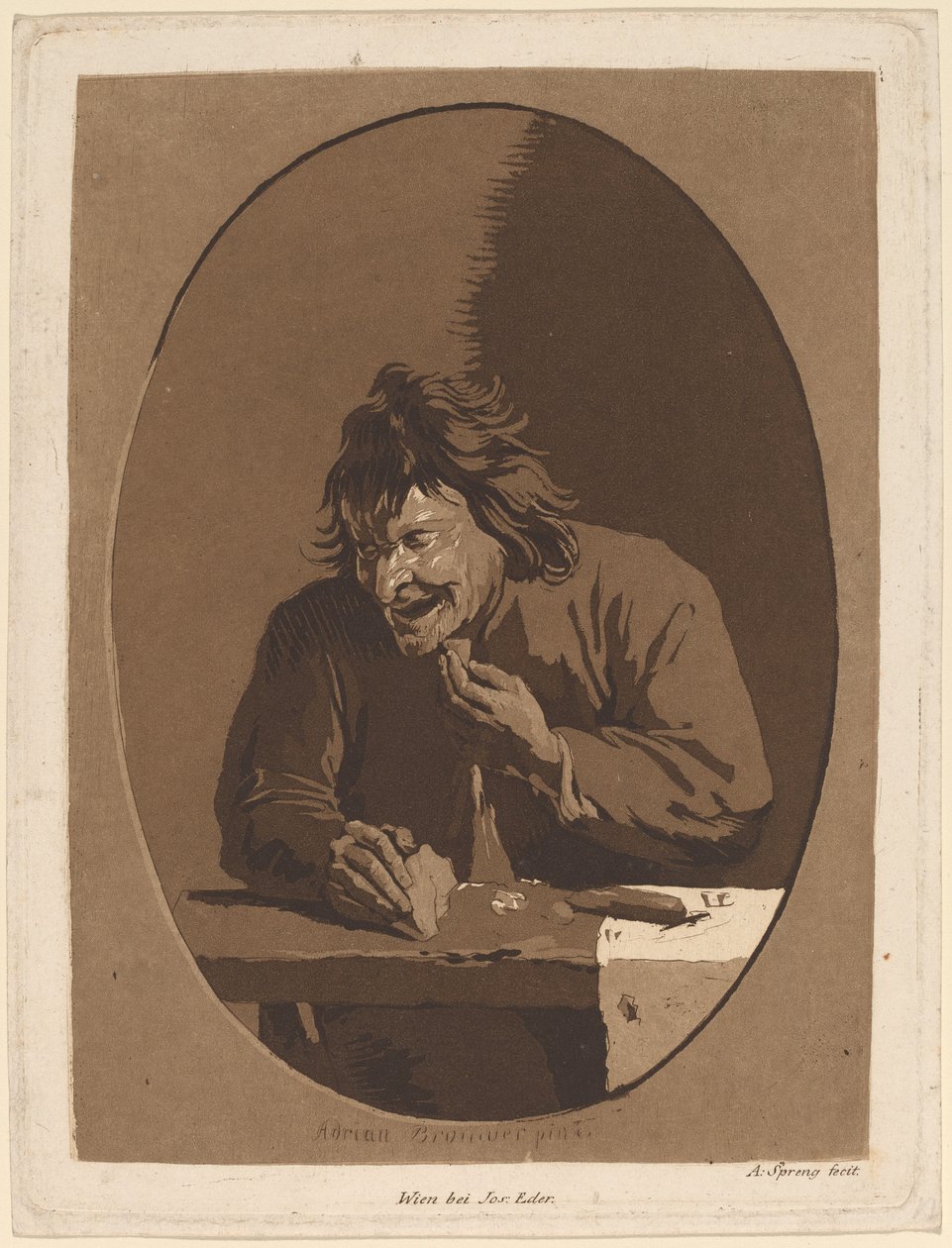 Un paysan mangeant - Anton Spreng after Adriaen Brouwer; published by Joseph Eder